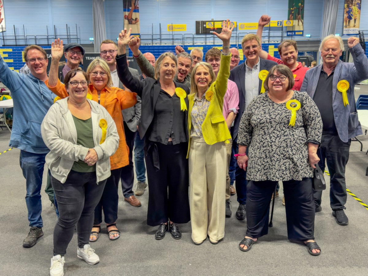 Wera Hobhouse surrounded by supporters after being elected MP for Bath