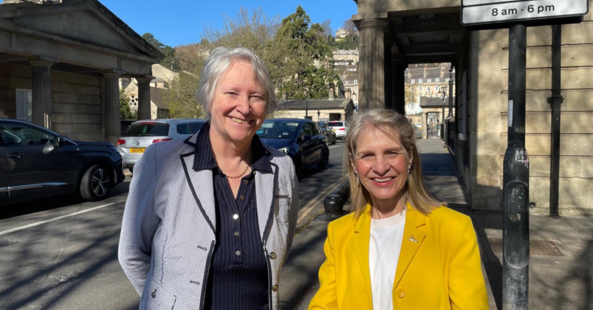 Cllr Manda Rigby, Cabinet lead for Highways (left) and Wera Hobhouse MP on Cleveland Bridge in Bath
